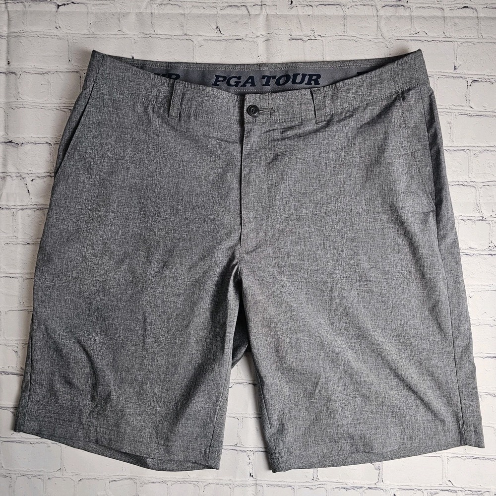 PGA‎ Tour Performance Chino Shorts Size 36 Gray Golf Pockets Flat Front